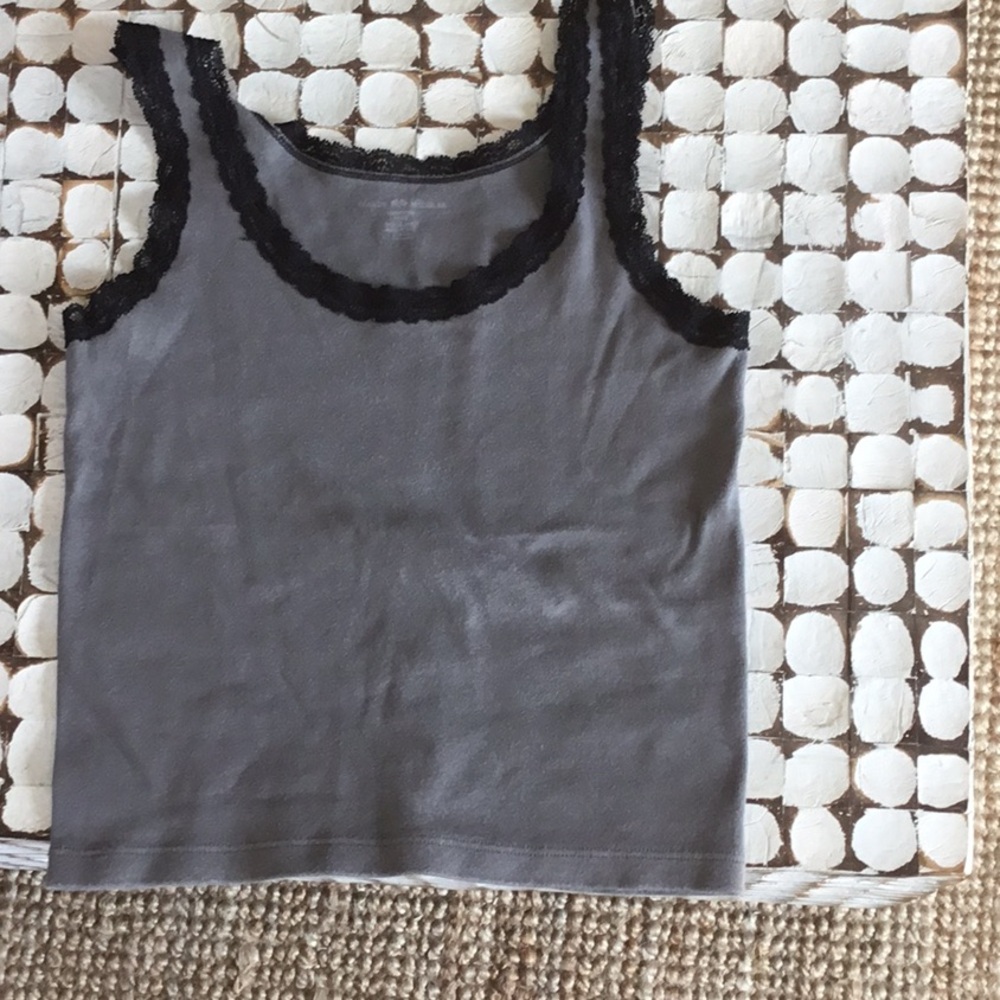 BRANDY MELVILLE Gray Tank Top with Black Lace Trim